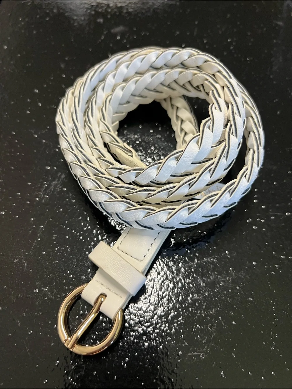 Women's White Braided Belt with Gold Buckle